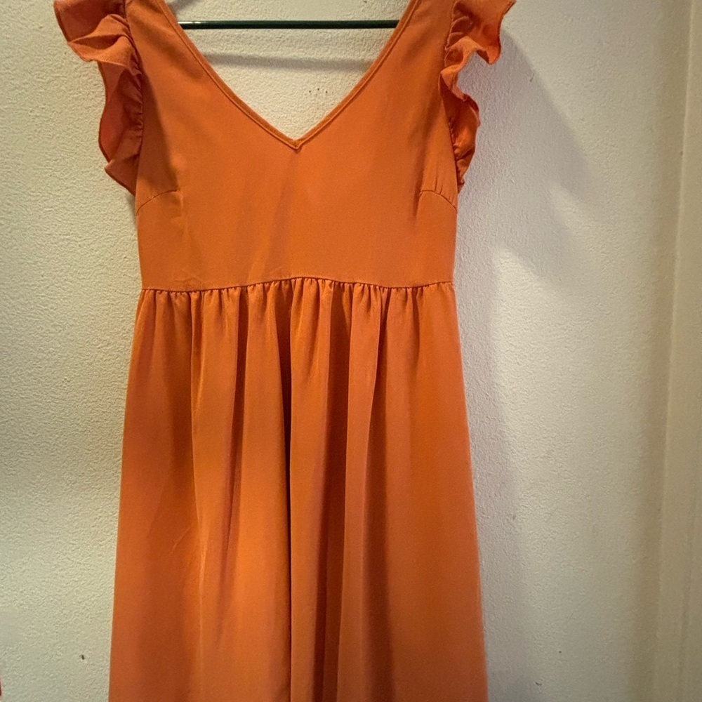 SHEIN Orange Midi Dress with Ruffle Sleeves